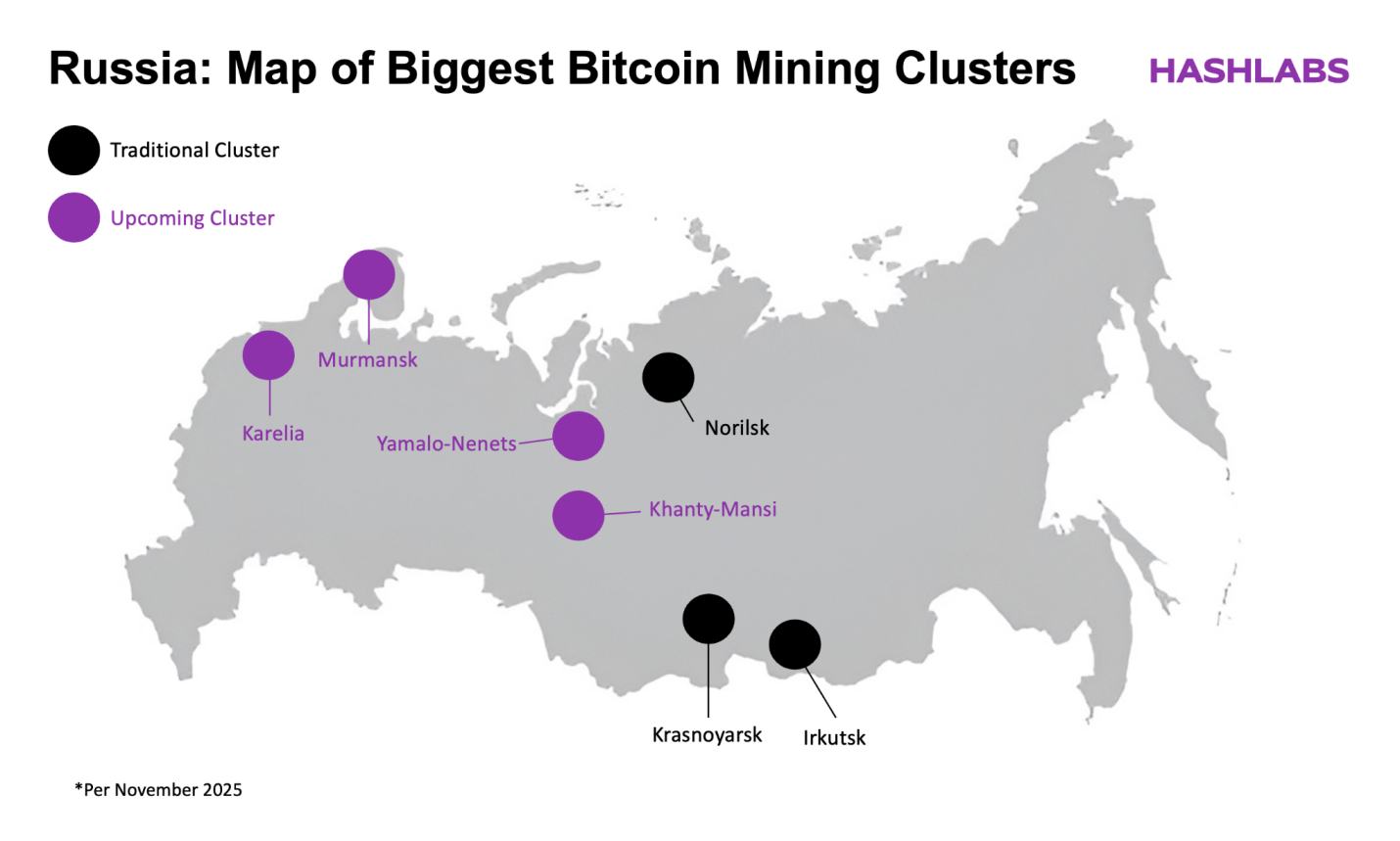 Russia Map of the BIggest Bitcoin Mining Cluster