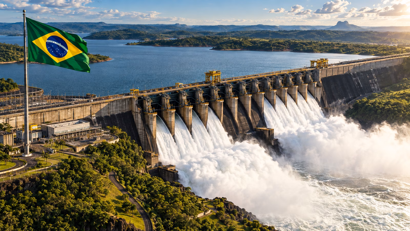 Illustration of a Brazilian hydroelectric dam representing renewable-powered Bitcoin mining